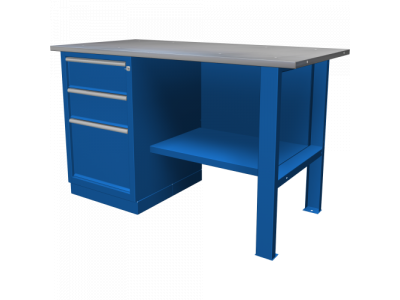 Верстак однотумбовый с 3 ящиками (1390х686х845h), оцинкованная столешница